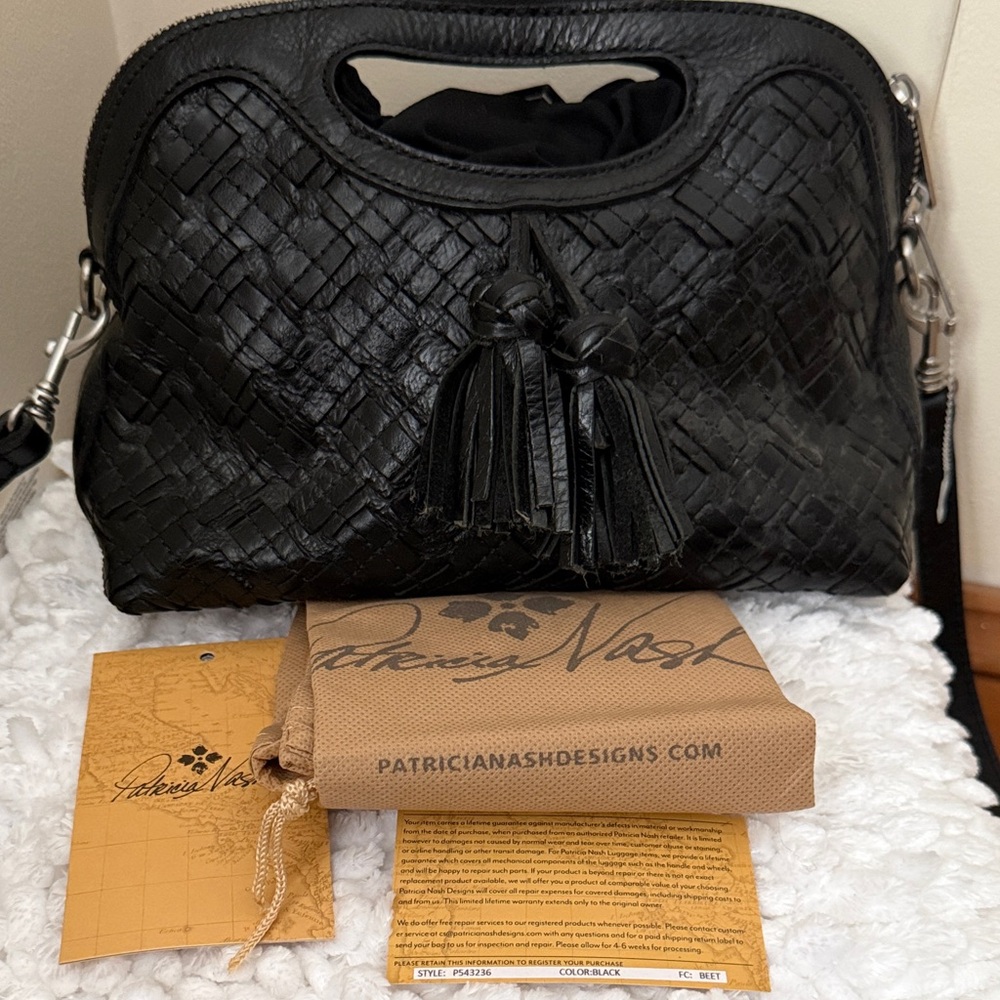 Patricia Nash Sora Black Leather Braided Clutch